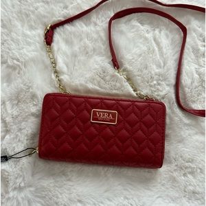 Vera New York Quilted Crossbody Clutch Wallet Red